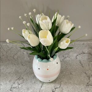 Real Touch Spring Gatherings Elegant White Tulips w/Ceramic Vase